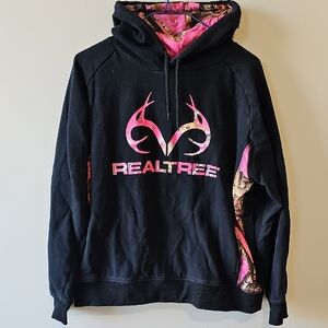 Realtree Medium Black And Pink Hoodie with Pink Logo and Camo Accents